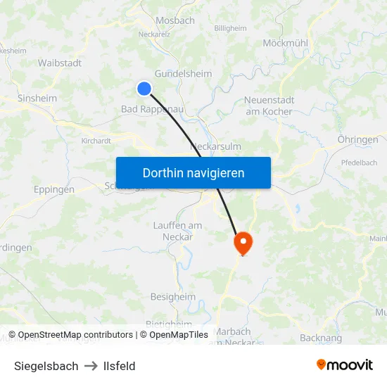 Siegelsbach to Ilsfeld map