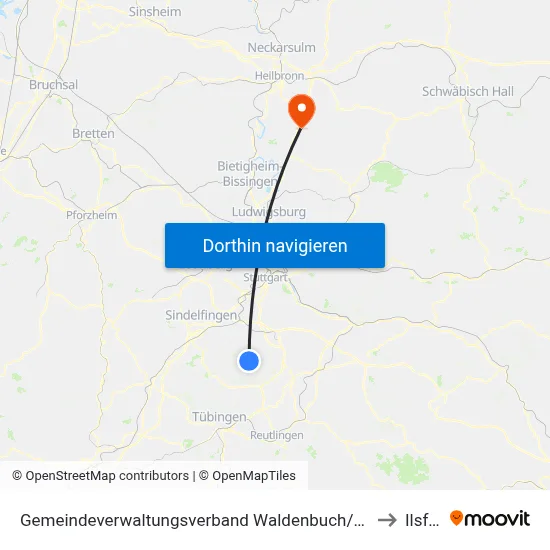 Gemeindeverwaltungsverband Waldenbuch/Steinenbronn to Ilsfeld map