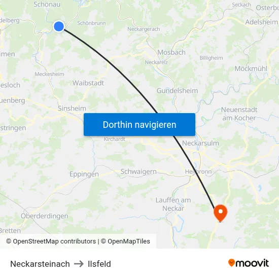Neckarsteinach to Ilsfeld map