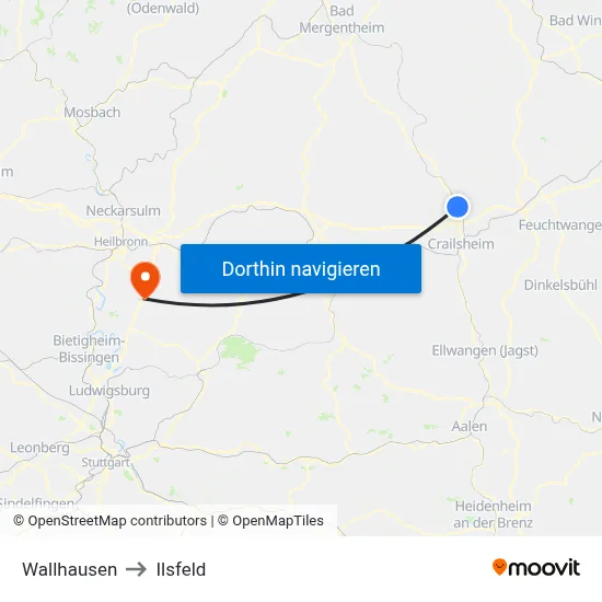 Wallhausen to Ilsfeld map