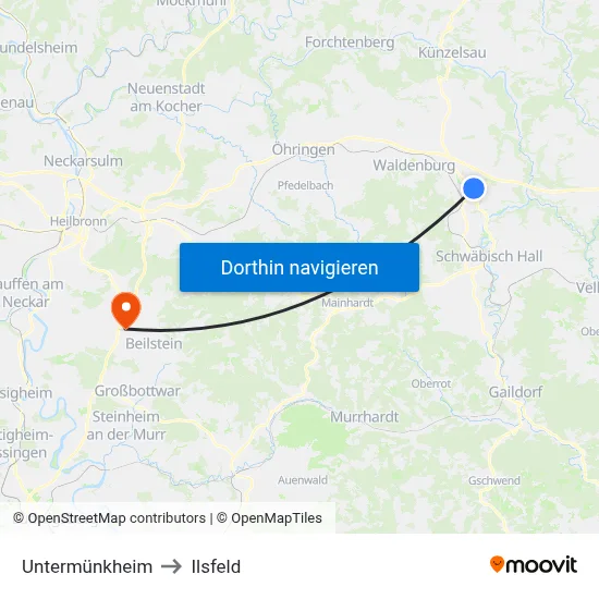Untermünkheim to Ilsfeld map