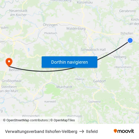 Verwaltungsverband Ilshofen-Vellberg to Ilsfeld map