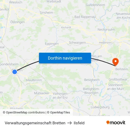 Verwaltungsgemeinschaft Bretten to Ilsfeld map
