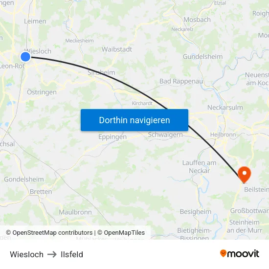 Wiesloch to Ilsfeld map