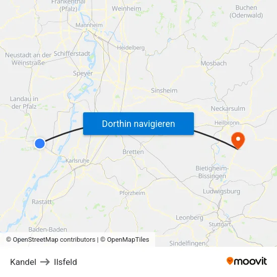 Kandel to Ilsfeld map