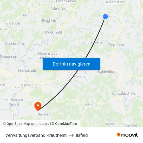 Verwaltungsverband Krautheim to Ilsfeld map