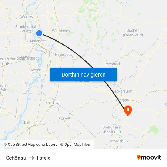 Schönau to Ilsfeld map