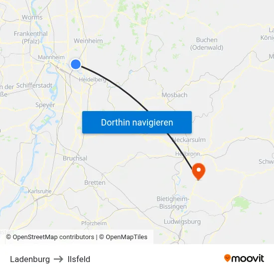 Ladenburg to Ilsfeld map