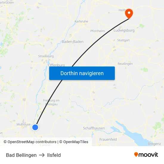 Bad Bellingen to Ilsfeld map