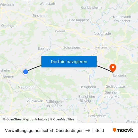 Verwaltungsgemeinschaft Oberderdingen to Ilsfeld map
