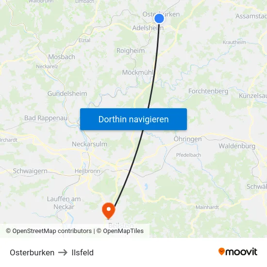 Osterburken to Ilsfeld map