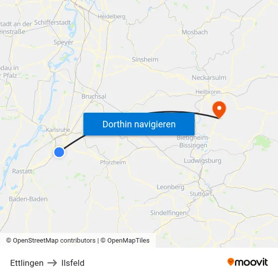 Ettlingen to Ilsfeld map