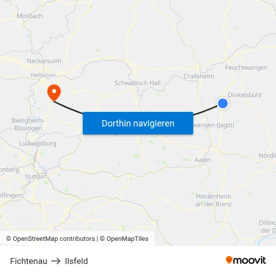 Fichtenau to Ilsfeld map