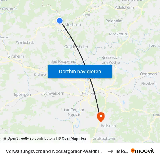 Verwaltungsverband Neckargerach-Waldbrunn to Ilsfeld map