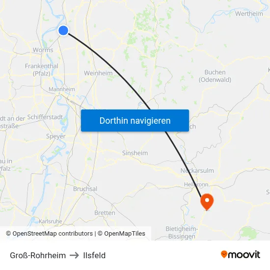 Groß-Rohrheim to Ilsfeld map