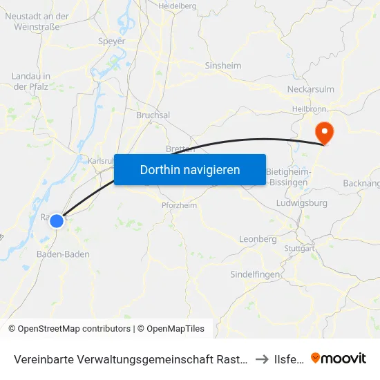 Vereinbarte Verwaltungsgemeinschaft Rastatt to Ilsfeld map