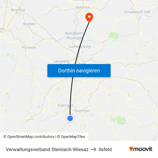 Verwaltungsverband Steinlach-Wiesaz to Ilsfeld map