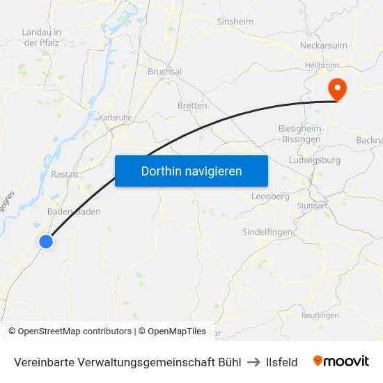 Vereinbarte Verwaltungsgemeinschaft Bühl to Ilsfeld map