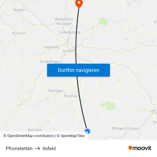 Pfronstetten to Ilsfeld map