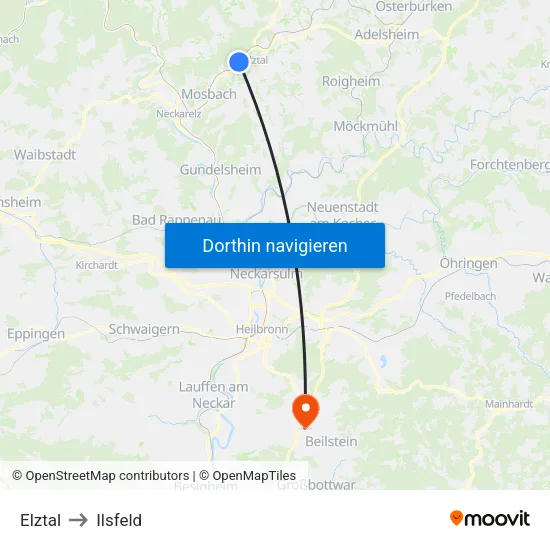 Elztal to Ilsfeld map
