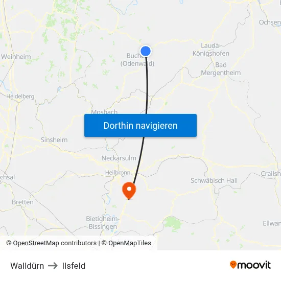 Walldürn to Ilsfeld map