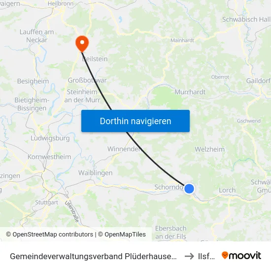 Gemeindeverwaltungsverband Plüderhausen-Urbach to Ilsfeld map