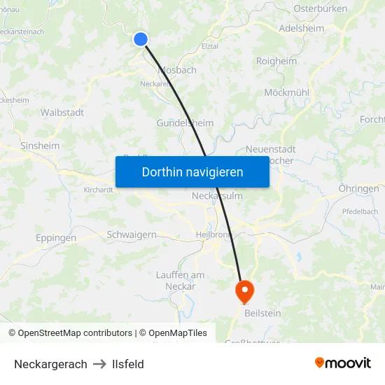 Neckargerach to Ilsfeld map