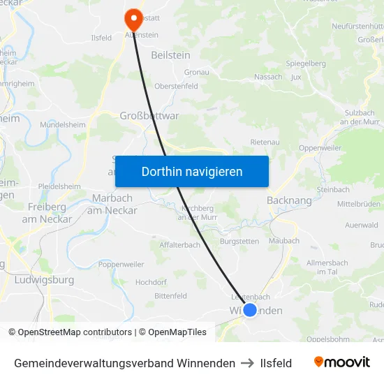 Gemeindeverwaltungsverband Winnenden to Ilsfeld map