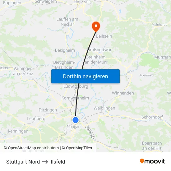 Stuttgart-Nord to Ilsfeld map