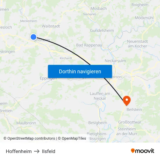 Hoffenheim to Ilsfeld map