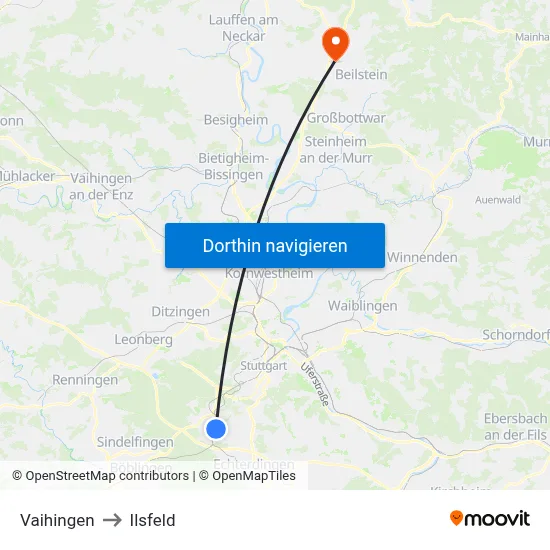 Vaihingen to Ilsfeld map