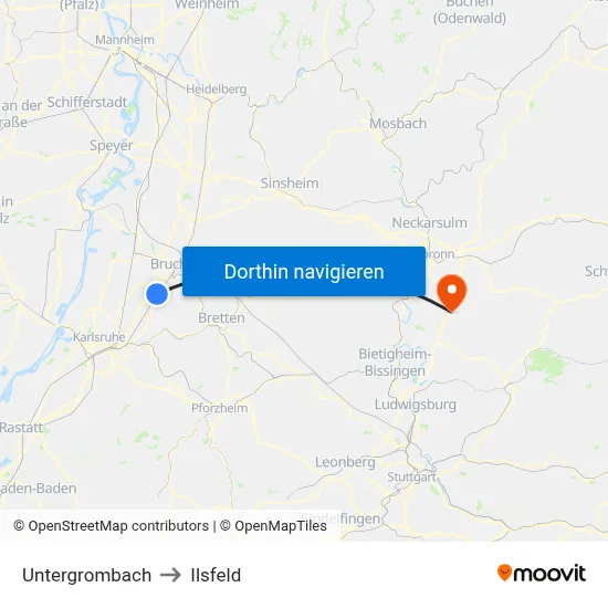 Untergrombach to Ilsfeld map