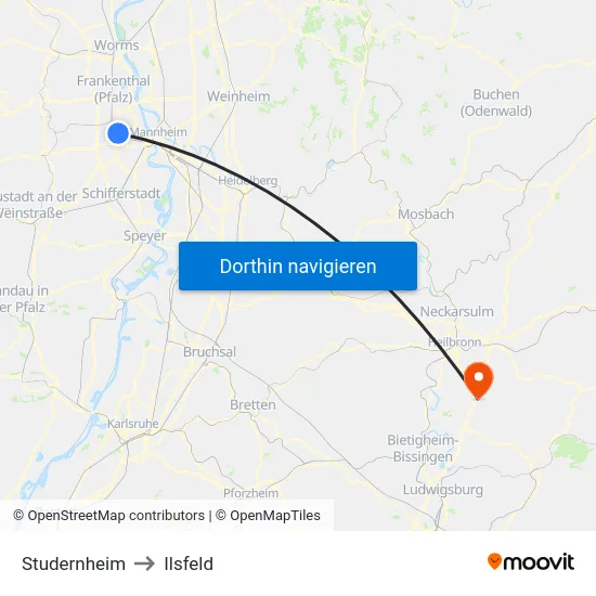Studernheim to Ilsfeld map