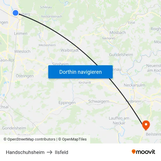 Handschuhsheim to Ilsfeld map