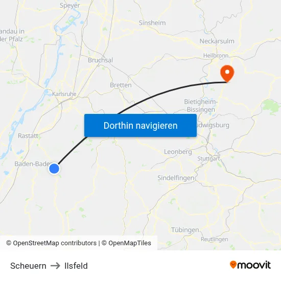 Scheuern to Ilsfeld map