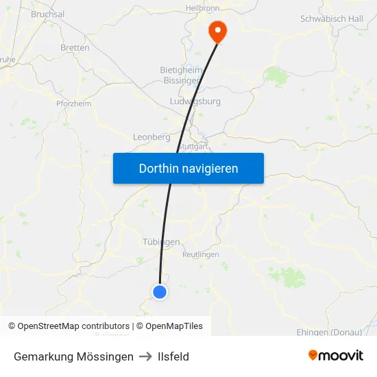 Gemarkung Mössingen to Ilsfeld map