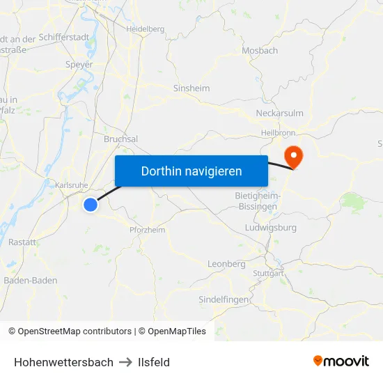 Hohenwettersbach to Ilsfeld map