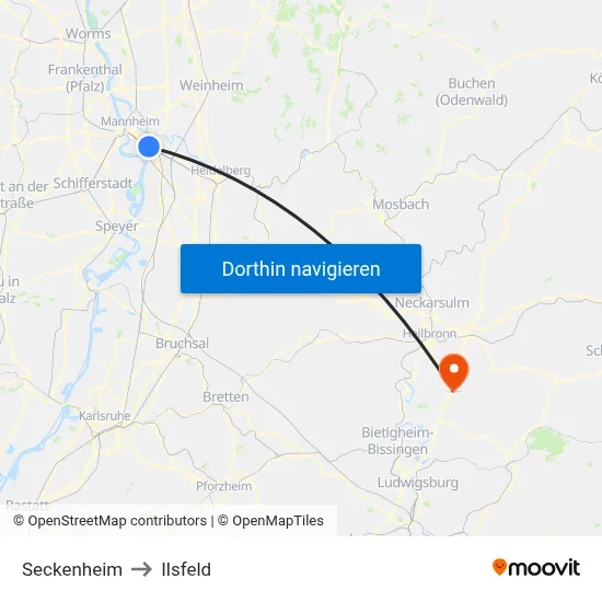Seckenheim to Ilsfeld map
