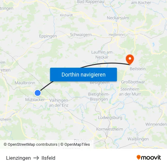 Lienzingen to Ilsfeld map