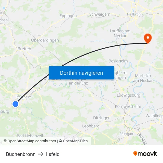 Büchenbronn to Ilsfeld map