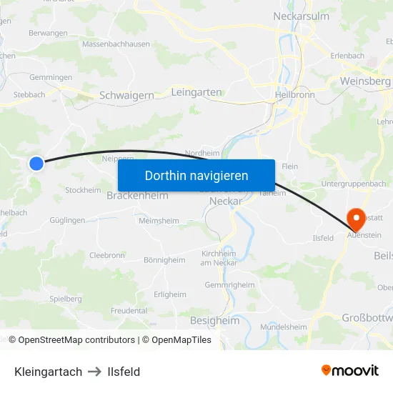 Kleingartach to Ilsfeld map