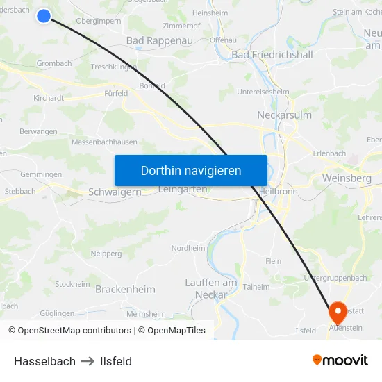 Hasselbach to Ilsfeld map