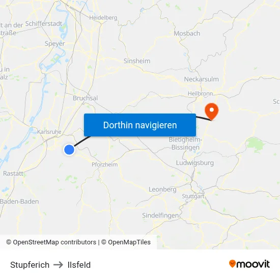 Stupferich to Ilsfeld map