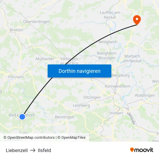 Liebenzell to Ilsfeld map