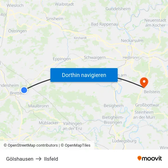 Gölshausen to Ilsfeld map