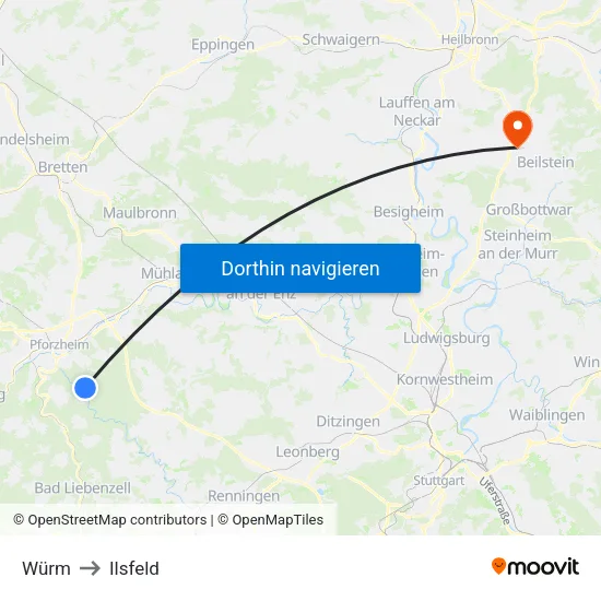 Würm to Ilsfeld map