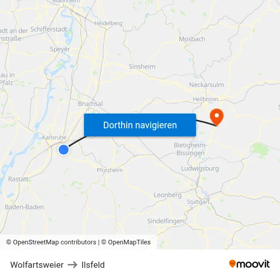 Wolfartsweier to Ilsfeld map