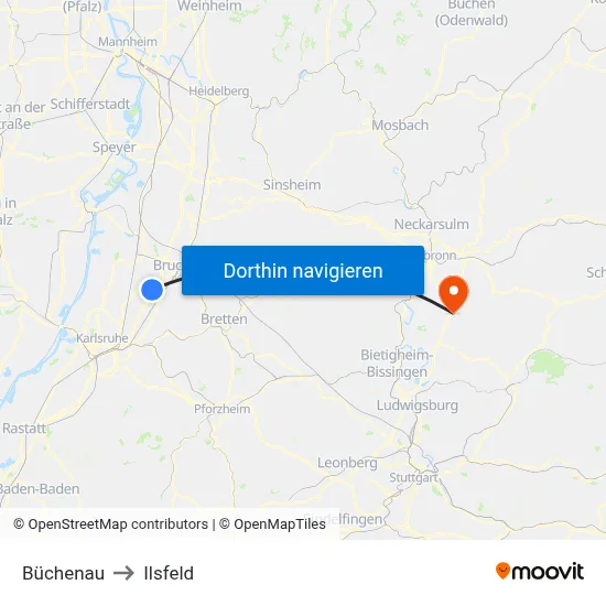 Büchenau to Ilsfeld map
