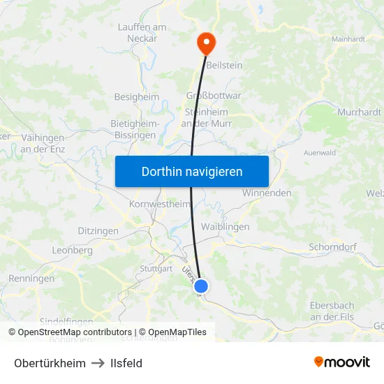 Obertürkheim to Ilsfeld map