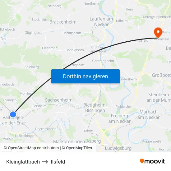 Kleinglattbach to Ilsfeld map